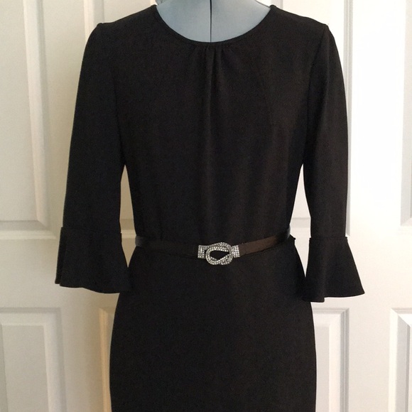 J. Crew Black Long Sleeve Midi Dress Ruffle Cuffs 10 - Picture 4 of 17